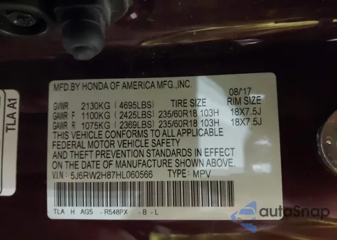 2017 Honda Cr-V Ex-L/Ex-L Navi from USA, damaged, VIN 5J6RW2H87HL060566